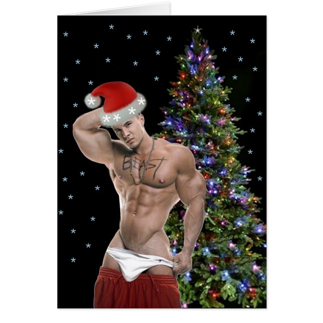 Hottest Hunk Buff Santa Christmas Card (Devant)