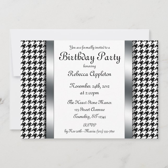 Houndstooth & Silver Design Invitations de fête d' (Devant)