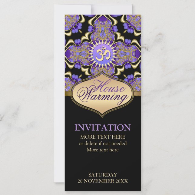 House Warming Om Purple Gold Party Invitation (Devant)