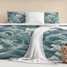 Aqua Blue Green japonais Wave Motif Duvet Couvertu