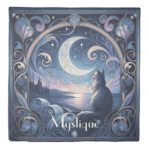 Imaginaire Chat Lune Bleu Art Nouveau Design