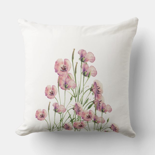 Housse de coussin aux fleurs de pavot aquarelle ép (Recto)