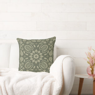 Housse de coussin bandana paisley vintage crème et