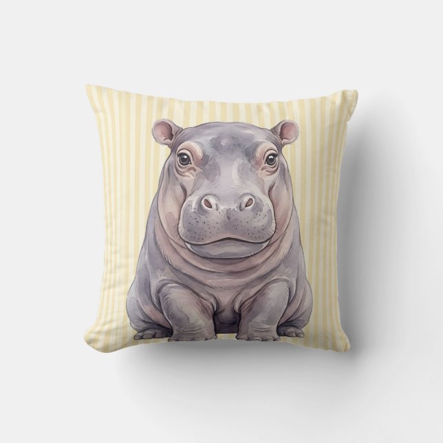 Housse de Coussin Bébé Hippopotame Aquarelle (Recto)