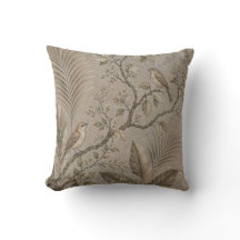 Housse de coussin botanique oiseaux sépia vintage