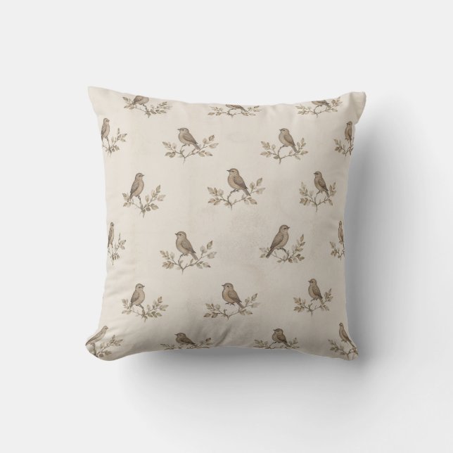 Housse de coussin botanique Vintage Sparrow (Recto)