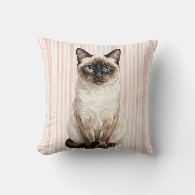 Housse de coussin chat siamois aquarelle (Recto)