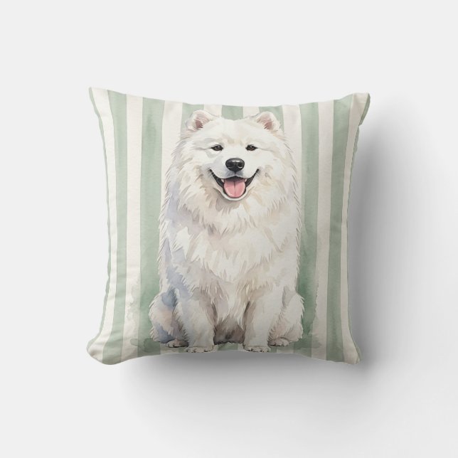 Housse de Coussin Chien Samoyède Aquarelle (Recto)