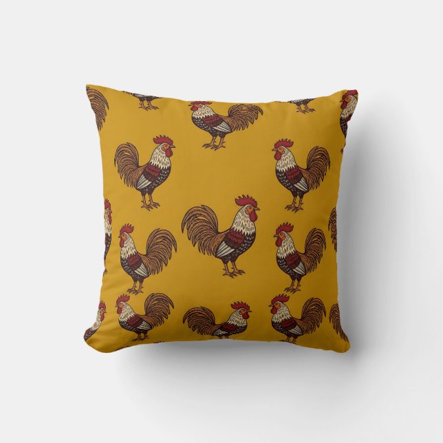 Housse de Coussin Coq Dessiné à la Main Jaune Mout (Recto)