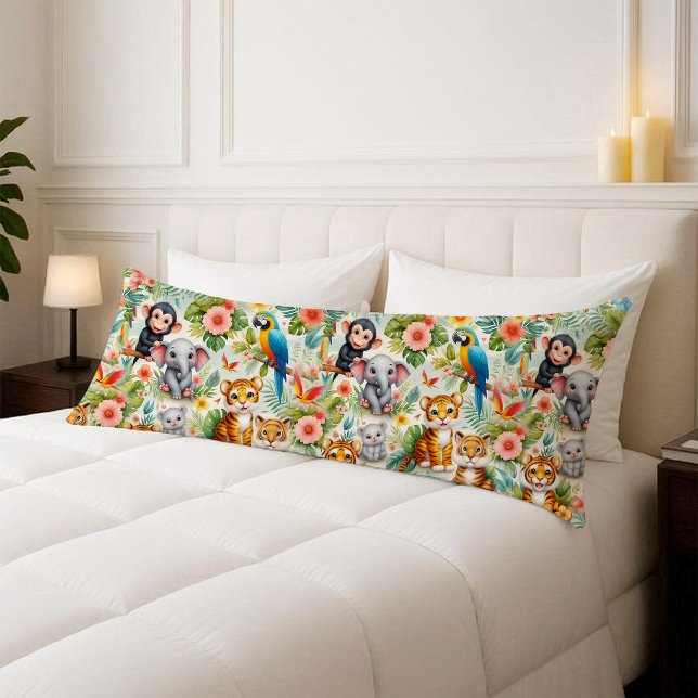 Housse de Coussin Corporel Animaux Tropicaux de la (Kids Room Baby Jungle Animals Tropical Body Pillow Cover)