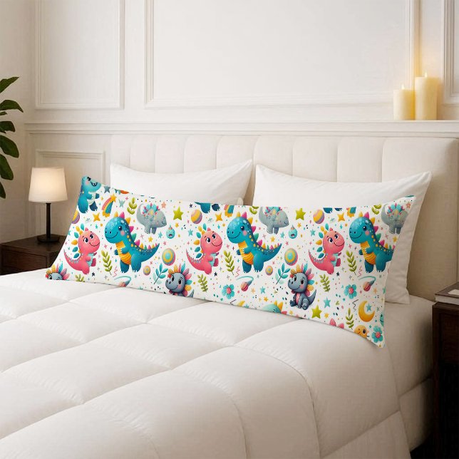 Housse de Coussin Corps de Dino Sarcelle Bébé Dino (Cute Baby Dinosaur Teal Dino Body Pillow Cover)