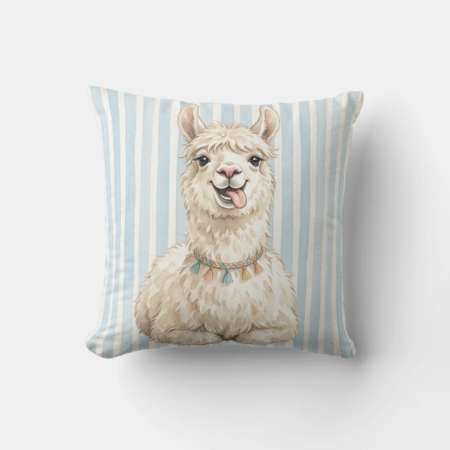 Housse de coussin d'animal de ferme lama aquarelle (Recto)