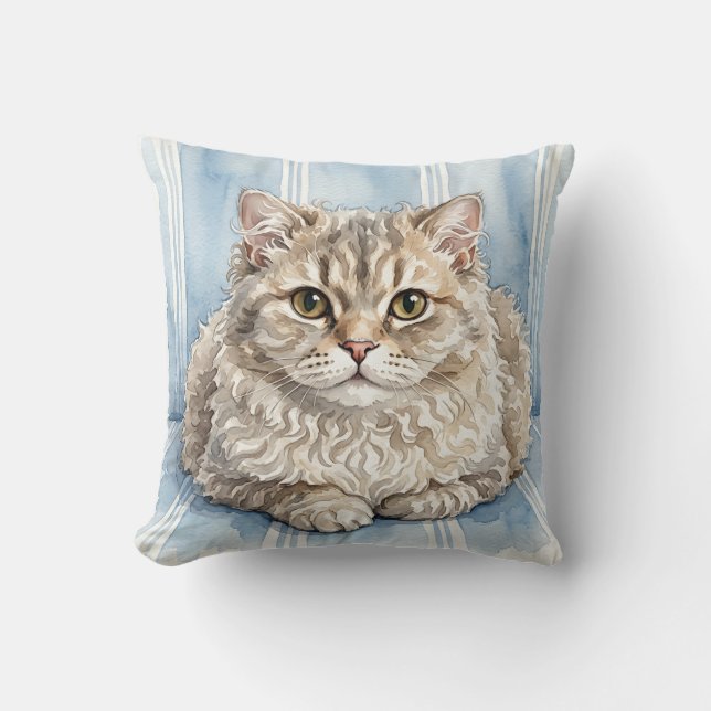 Housse de coussin de chat Selkirk Rex aquarelle (Recto)