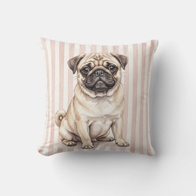 Housse de coussin de chien pug aquarelle (Recto)