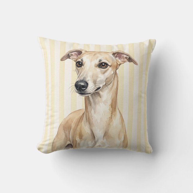 Housse de coussin de chien Whippet aquarelle (Recto)