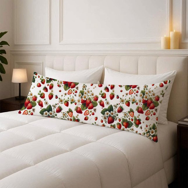 Housse de coussin de corps à la fraise botanique (Botanical Strawberry Body Pillow Cover Case)