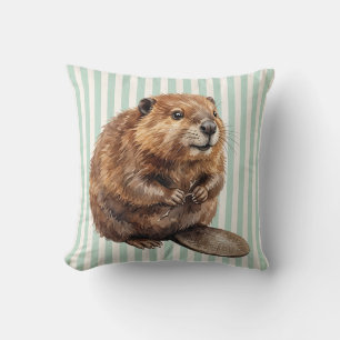 Housse de coussin de faune castor aquarelle