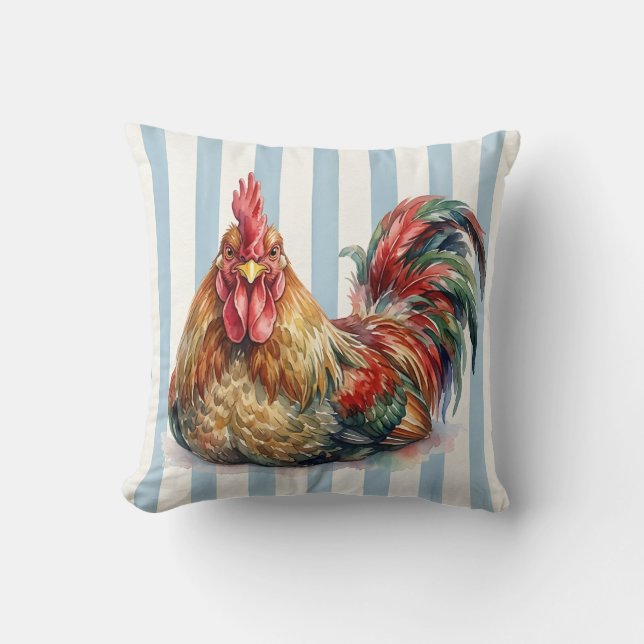 Housse de coussin de ferme coq aquarelle (Recto)