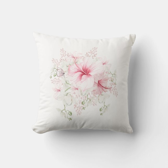Housse de Coussin de Jeté Floral à l'Aquarelle Hib (Recto)