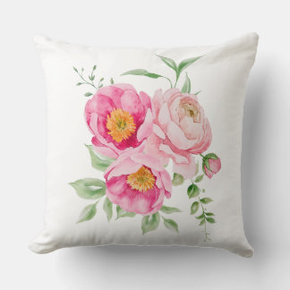 Housse de Coussin de Jeté Floral de Pivoine Rose A