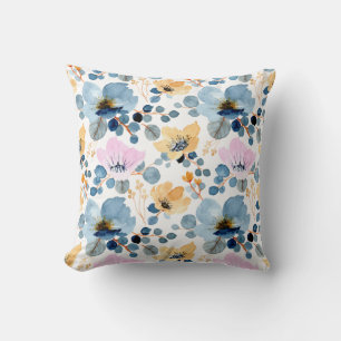 Housse de Coussin de Jetée Florale Bleue Espagnole