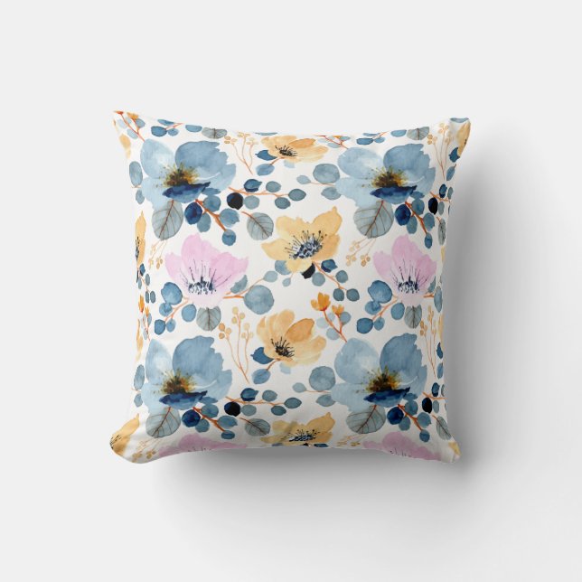 Housse de Coussin de Jetée Florale Bleue Espagnole (Recto)