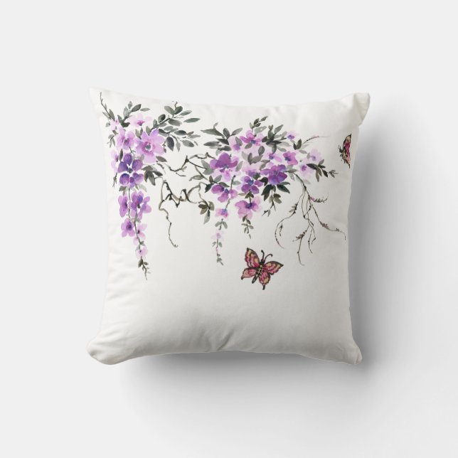 Housse de Coussin de Jetée Papillon Floral Violet (Recto)