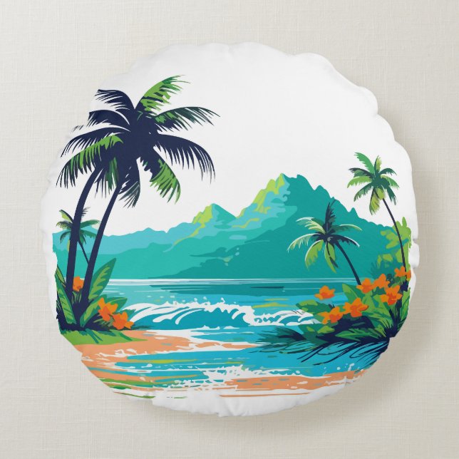 Housse de Coussin de Jeter de l'Île Tropicale (Devant)