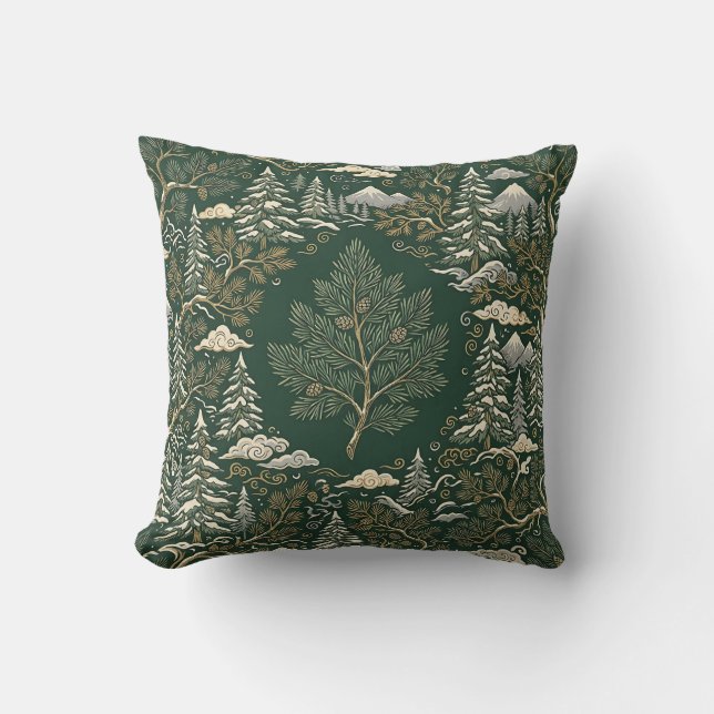 Housse de Coussin d'Hiver à Rameaux de Cèdre Parfu (Recto)