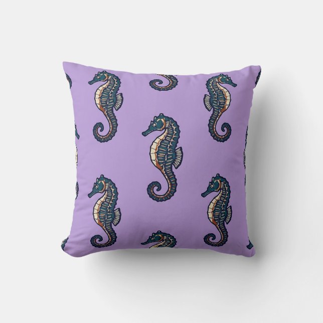 Housse de coussin en batik Cheval Marin Lavande (Recto)