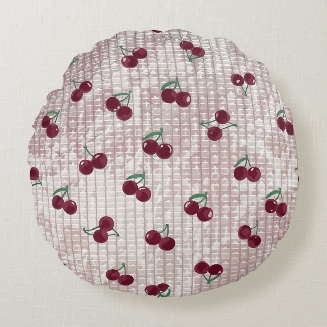 Housse de coussin en crochet Cerise – Rose pastel  (Devant)