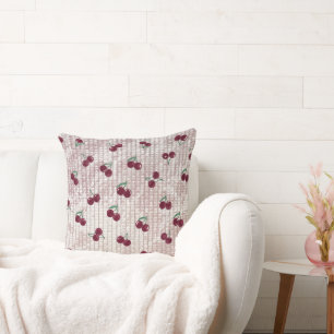 Housse de coussin en crochet Cerise – Rose pastel