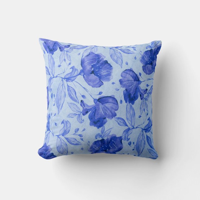 Housse de coussin fleur bleue moderne pour salon  (Recto)