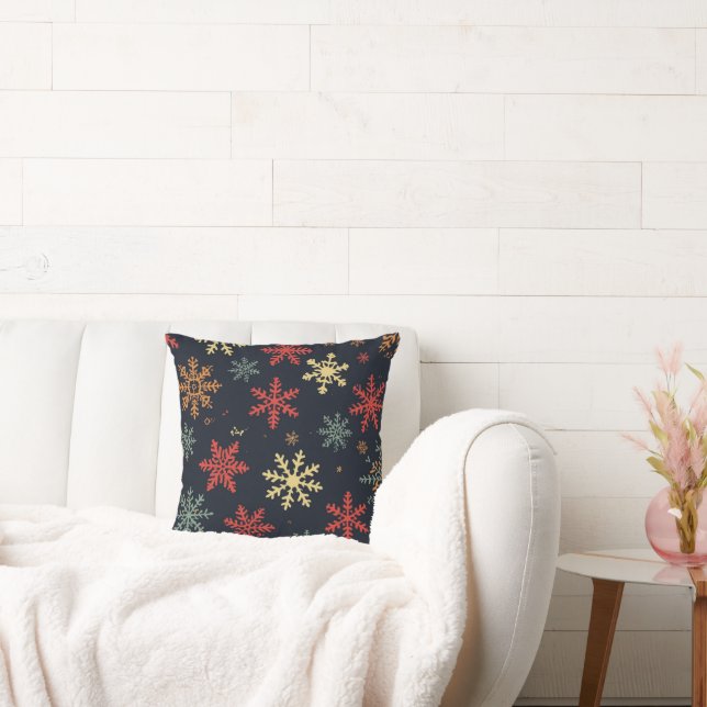 Housse de coussin flocon de neige de Noël noir rou (Canapé)