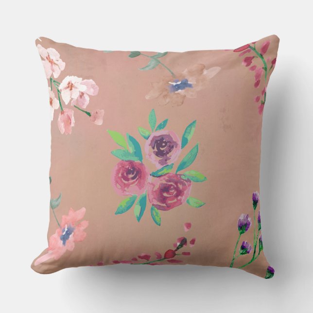 Housse de coussin floral aquarelle éthérée (Recto)