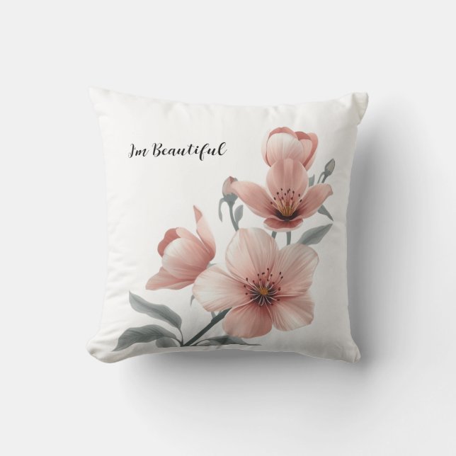 Housse de coussin jeté à fleurs rose poussiéreux e (Recto)