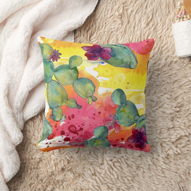 Housse de coussin jeté Cactus Fleurissant Aquarell (Couverture)