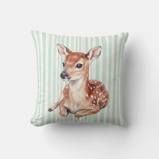 Housse de coussin jeté de bébé cerf à l'aquarelle (Recto)