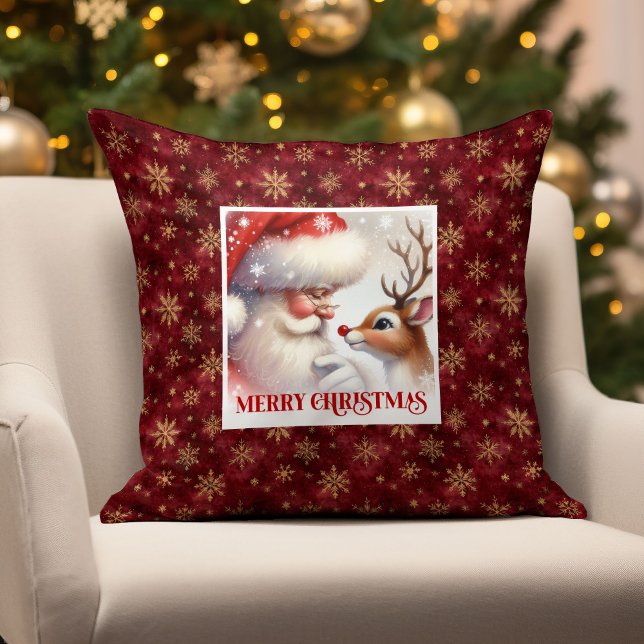 Housse de Coussin Traditionnelle de Noël Santa Rud (Traditional Santa Rudolph Xmas Pillow Cozy Festive)