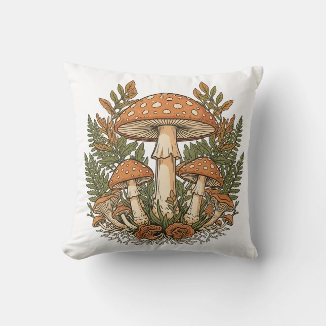Housse de coussin vintage champignon, botanique po (Recto)