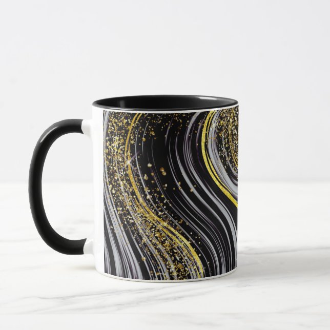 Housse de mug : design marbre noir et paillettes (Gauche)