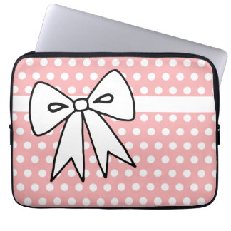 Housse d'ordinateur portable à pois rose et blanc