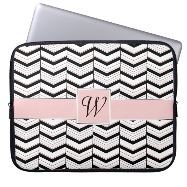 Housse d'ordinateur portable Chevron Noir Blanc et (Devant)