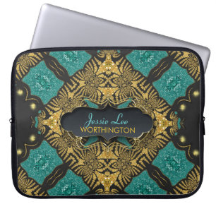 Housse d'ordinateur Tribale Arabesque sarcelle et