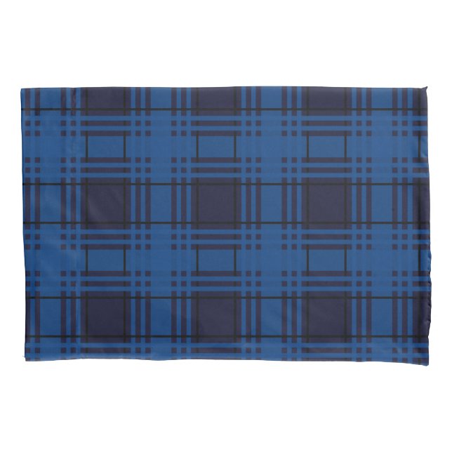 Housse d'oreiller à carreaux plaid bleu joyau (devant)