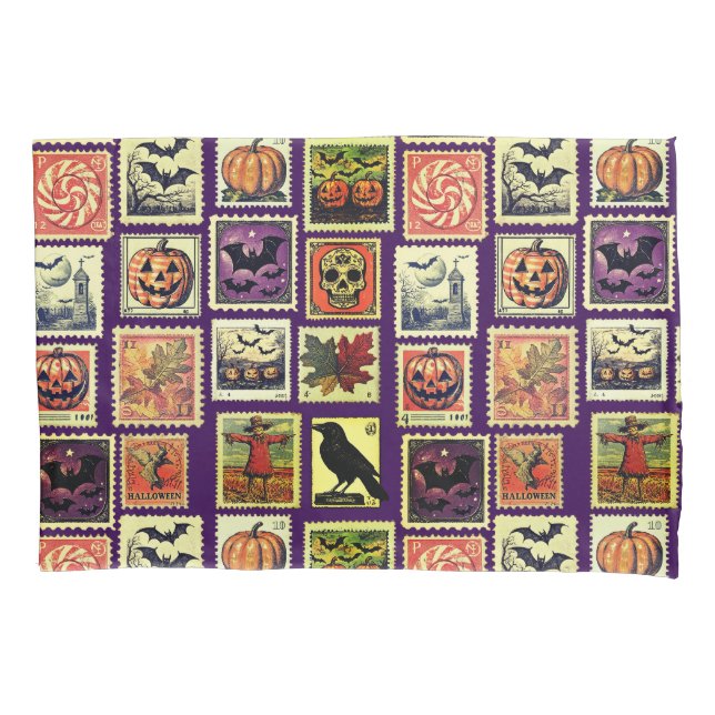 Housse d'oreiller à motif de timbre-poste Hallowee (devant)