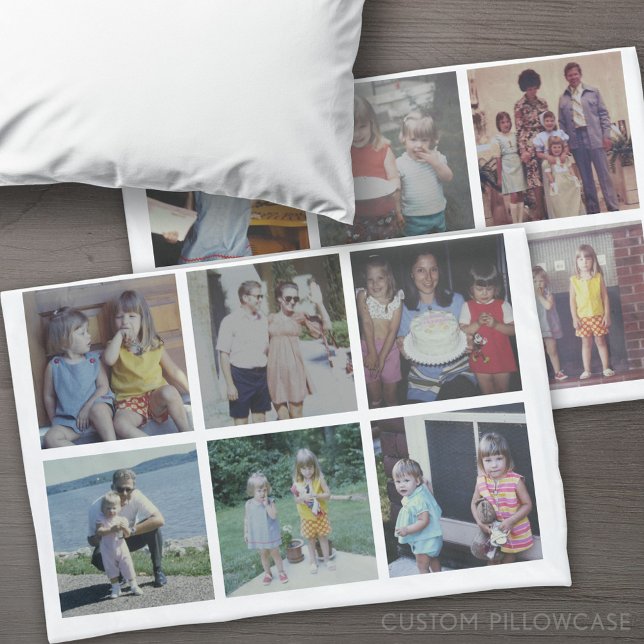 Housse D'oreillers 12 Collage de photos - 6 photos par côté - blanc (Custom Pillowcase)