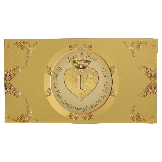 Housse D'oreillers 1er/50e anniversaire de Mariage Golden (devant-gauche)