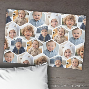 Housse D'oreillers 5 Photo Collage Honeycomb Hexagon Motif - blanc