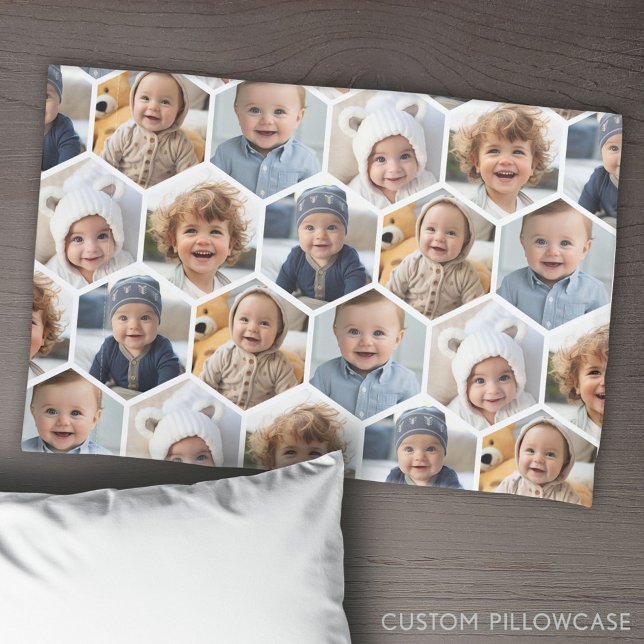 Housse D'oreillers 5 Photo Collage Honeycomb Hexagon Motif - blanc (Create Your Own Photo Collage Pillowcase)
